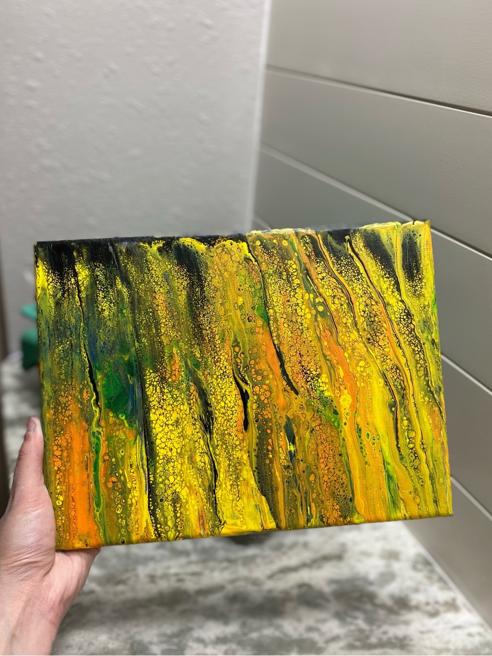 Hand Crafted Vibrant Yellow and Orange Abstract Painting